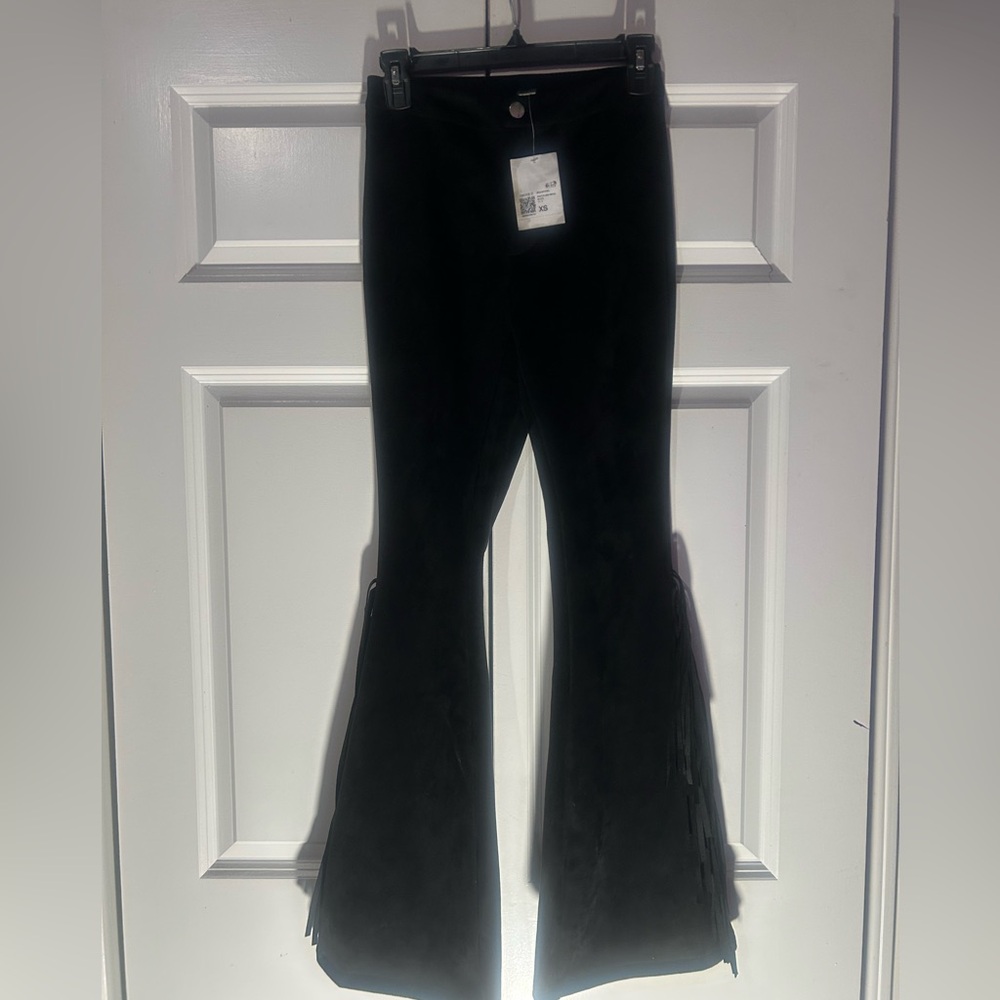 FOREVER 21 SUEDE FLARE FRINGE PANTS SIZE XS BWT!!